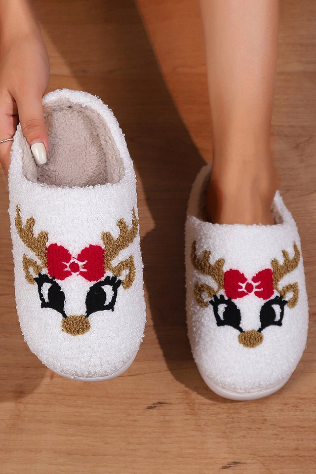Cute Reindeer White Plush Slippers - Wholesale Accessory Market