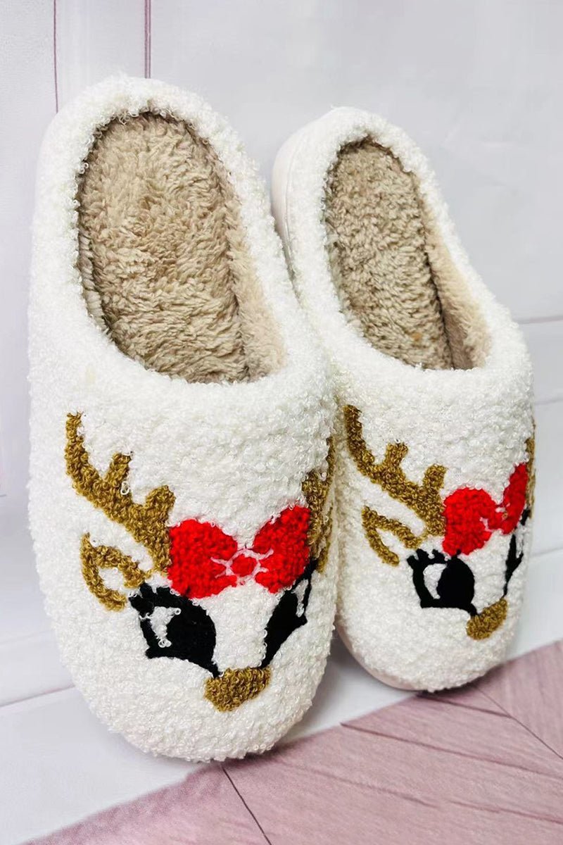 Cute Reindeer White Plush Slippers - Wholesale Accessory Market