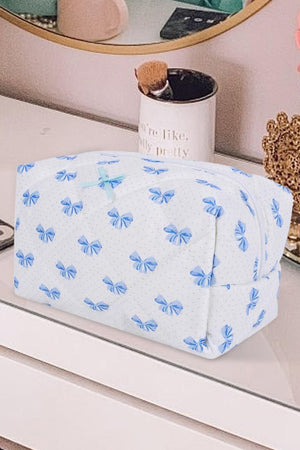 Feeling Cute Sky Blue Bow Quilted Pouch - Wholesale Accessory Market