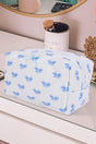Feeling Cute Sky Blue Bow Quilted Pouch - Wholesale Accessory Market