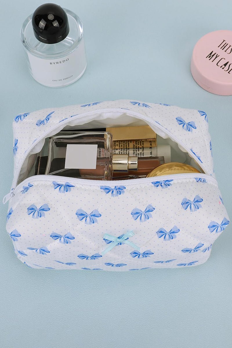Feeling Cute Sky Blue Bow Quilted Pouch - Wholesale Accessory Market