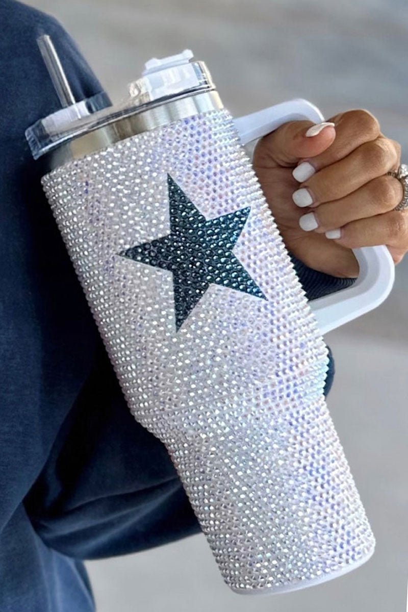 Rhinestone White with Navy Star 40 oz Tumbler - Wholesale Accessory Market