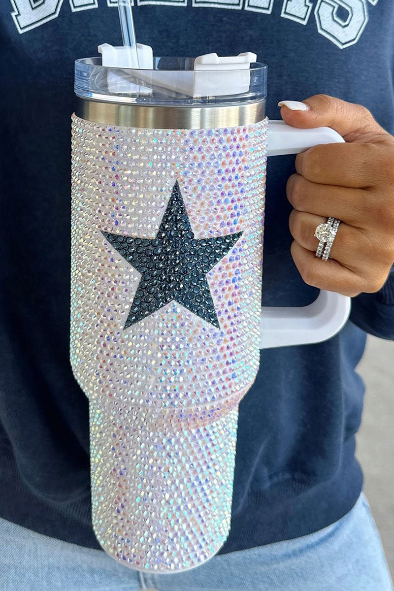 Rhinestone White with Navy Star 40 oz Tumbler - Wholesale Accessory Market