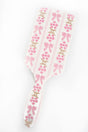 Pink Flower and Bow Printed Striped Hair Cushion Brush - Wholesale Accessory Market