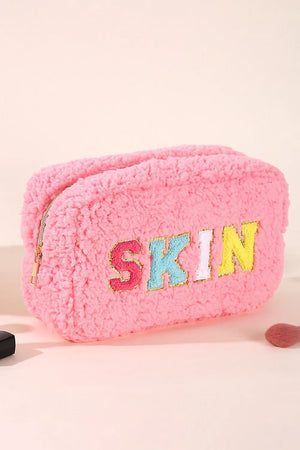 PRE-ORDER! ETA 5/16 Chenille 'Skin' Pink Plush Cosmetic Bag **SHIPPING EXPECTED TO BEGIN ON DATE 5/16** - Wholesale Accessory Market