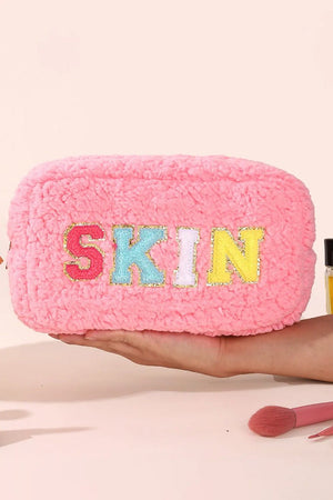 PRE-ORDER! ETA 5/16 Chenille 'Skin' Pink Plush Cosmetic Bag **SHIPPING EXPECTED TO BEGIN ON DATE 5/16** - Wholesale Accessory Market