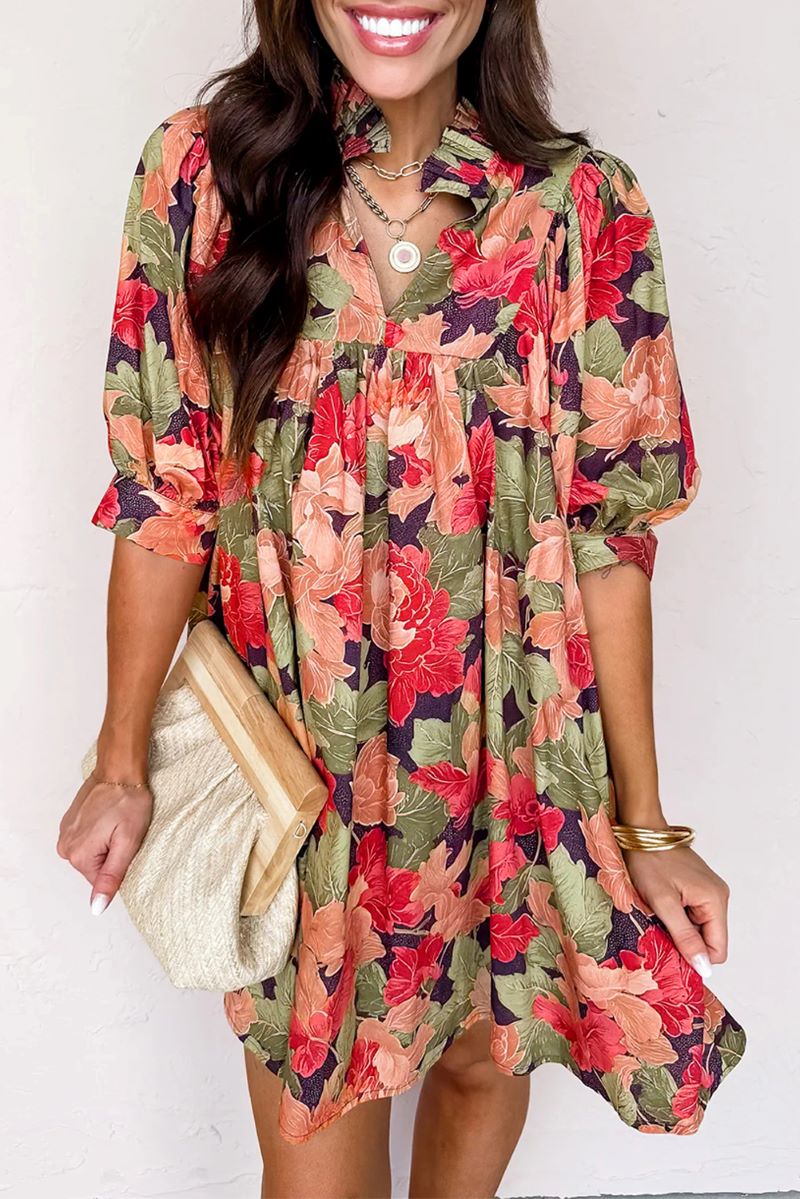 PREORDER! ETA 11/7 Floral Forecast Green Multi Mini Dress **SHIPPING EXPECTED TO BEGIN ON DATE 11/7** - Wholesale Accessory Market