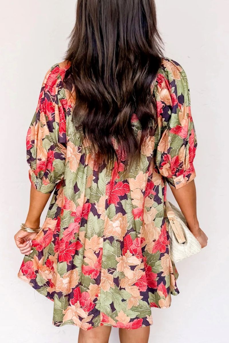 PREORDER! ETA 11/7 Floral Forecast Green Multi Mini Dress **SHIPPING EXPECTED TO BEGIN ON DATE 11/7** - Wholesale Accessory Market