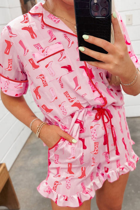 Sweetheart Stampede Pink Top and Shorts Pajama Set - Wholesale Accessory Market