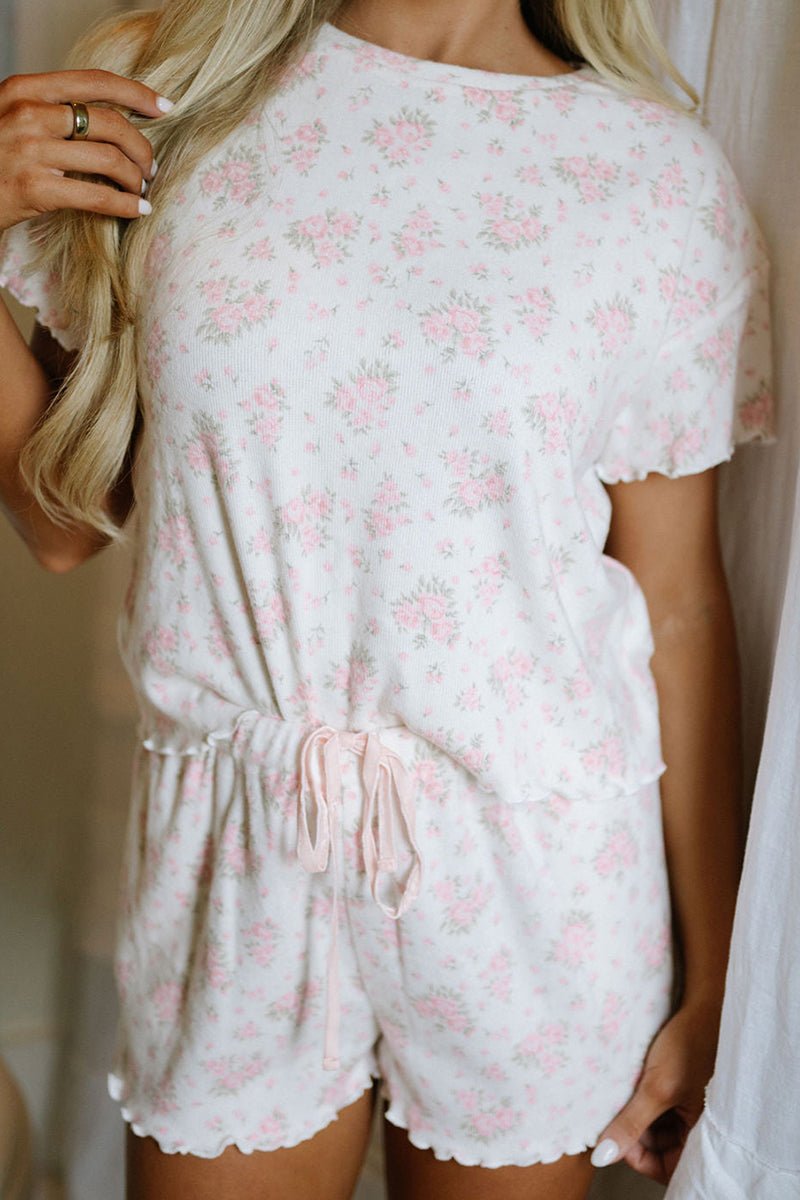 Blossom Belle Pink Floral Frilled Top and Shorts Pajama Set - Wholesale Accessory Market
