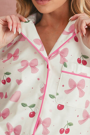 Sweet Cherry Dreams Beige Top and Shorts Pajama Set - Wholesale Accessory Market