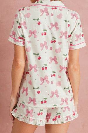 Sweet Cherry Dreams Beige Top and Shorts Pajama Set - Wholesale Accessory Market