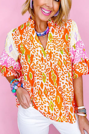 PRE-ORDER! ETA 5/20 Orange Leopard Puff Sleeve Blouse **SHIPPING EXPECTED TO BEGIN ON DATE 5/20** - Wholesale Accessory Market