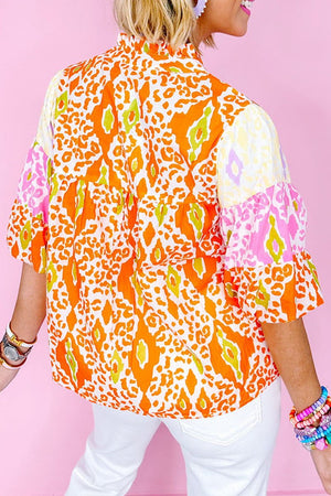 PRE-ORDER! ETA 5/20 Orange Leopard Puff Sleeve Blouse **SHIPPING EXPECTED TO BEGIN ON DATE 5/20** - Wholesale Accessory Market