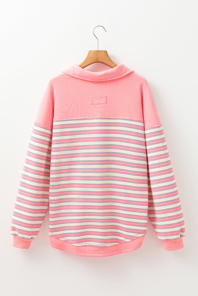 Time Of Your Life Button Pink Stripe Collared V - Neck Top - Wholesale Accessory Market