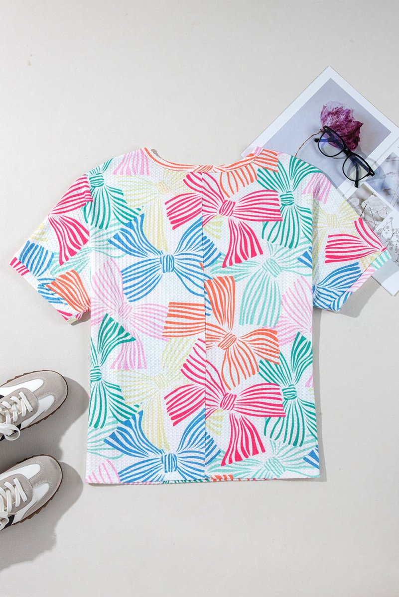 PREORDER! ETA 3/12 Ribbon Romance Multi - Color Waffle Knit Loose Tee **SHIPPING EXPECTED TO BEGIN ON DATE 3/12** - Wholesale Accessory Market