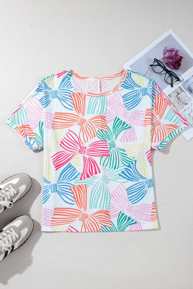 PREORDER! ETA 3/12 Ribbon Romance Multi - Color Waffle Knit Loose Tee **SHIPPING EXPECTED TO BEGIN ON DATE 3/12** - Wholesale Accessory Market