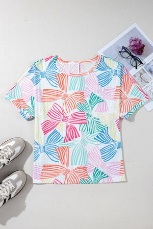PREORDER! ETA 3/12 Ribbon Romance Multi - Color Waffle Knit Loose Tee **SHIPPING EXPECTED TO BEGIN ON DATE 3/12** - Wholesale Accessory Market