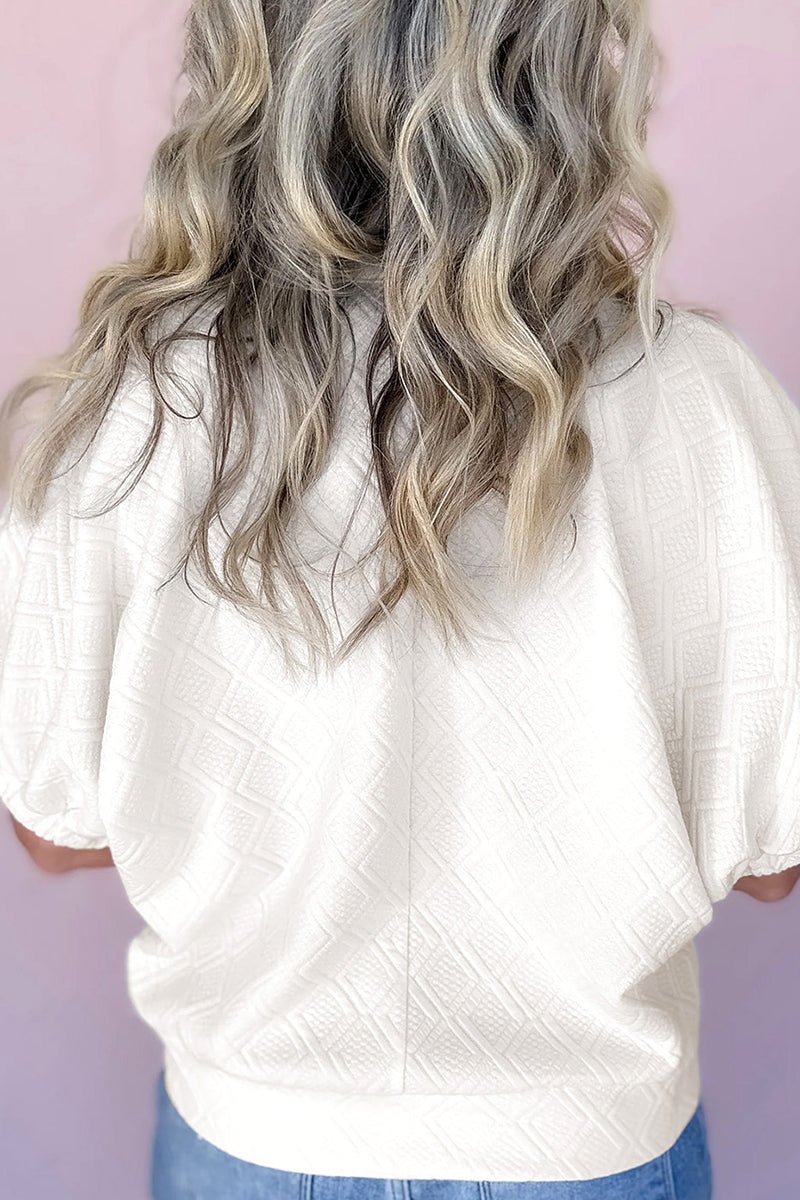 Make Your Move Striped Collar White Textured Blouse