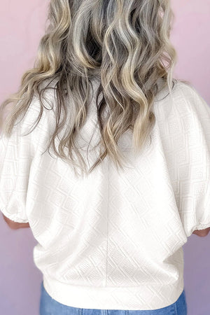 Make Your Move Striped Collar White Textured Blouse