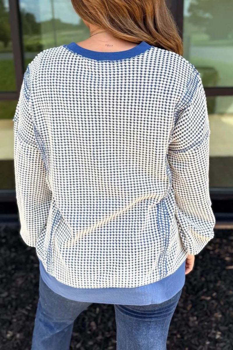 PREORDER! ETA 11/10 Dark Blue Fall Weekend Waffle Knit Top **SHIPPING EXPECTED TO BEGIN ON DATE 11/10** - Wholesale Accessory Market