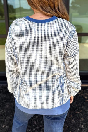PREORDER! ETA 11/10 Dark Blue Fall Weekend Waffle Knit Top **SHIPPING EXPECTED TO BEGIN ON DATE 11/10** - Wholesale Accessory Market