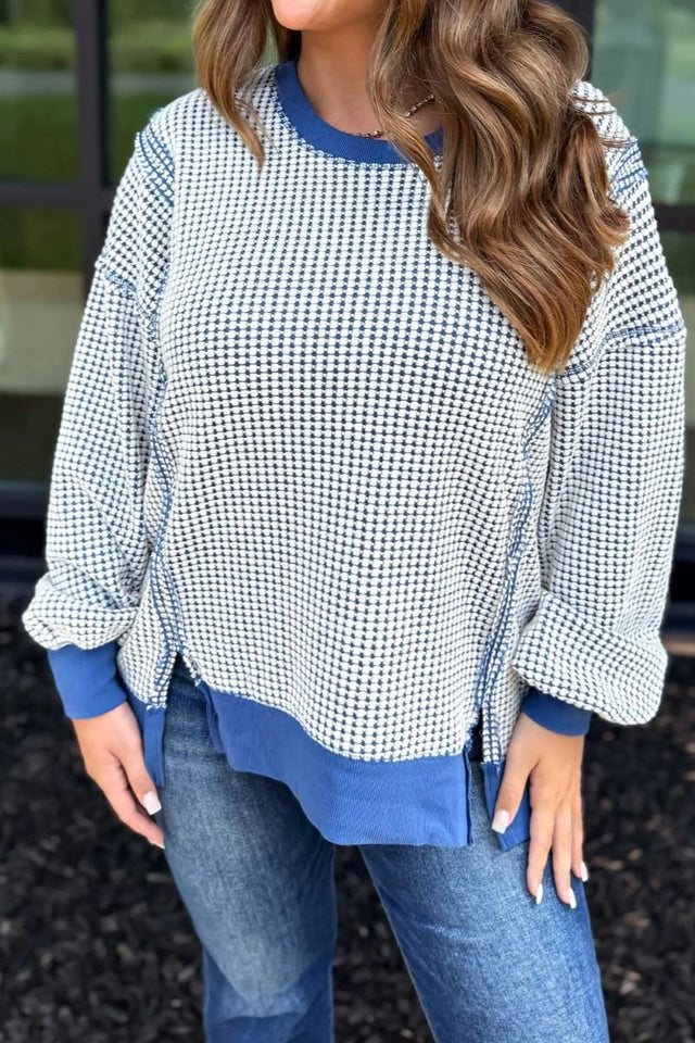 PREORDER! ETA 11/10 Dark Blue Fall Weekend Waffle Knit Top **SHIPPING EXPECTED TO BEGIN ON DATE 11/10** - Wholesale Accessory Market