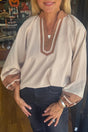 PREORDER! ETA 10/22 Fall Escape Jet Stream V - Neck Colorblock Blouse **SHIPPING EXPECTED TO BEGIN ON DATE 10/22** - Wholesale Accessory Market
