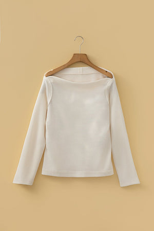Quiet Allure Beige Off - Shoulder Waffle Knit Top - Wholesale Accessory Market