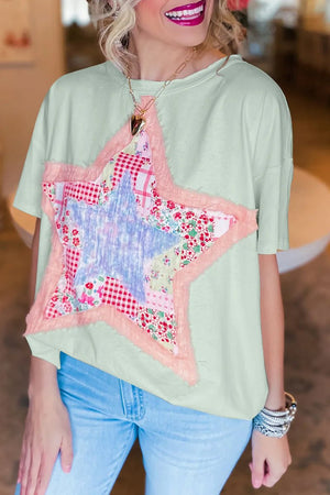 PRE-ORDER! ETA 5/27 Meadow Mist Green Patchwork Star Tee **SHIPPING EXPECTED TO BEGIN ON DATE 5/27** - Wholesale Accessory Market