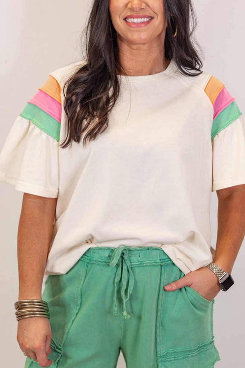 Example Colorblock White Colorblock White Short Sleeve Loose T-Shirt | Wholesale Accessory Market