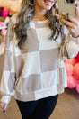 PREORDER! ETA 10/22 Cloud Nine Khaki Check Long Sleeve Top **SHIPPING EXPECTED TO BEGIN ON DATE 10/22** - Wholesale Accessory Market