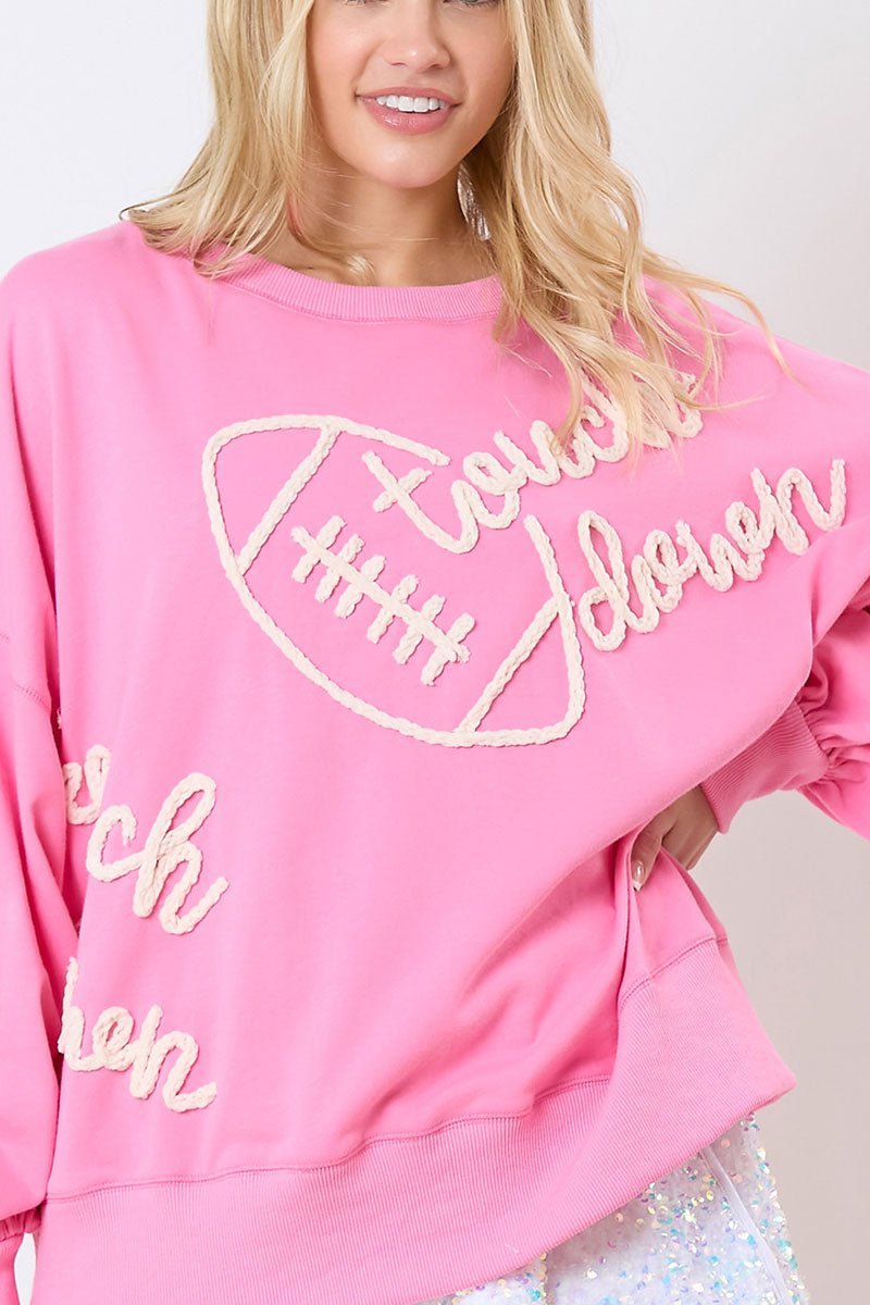 Touchdown Pink Braided Football Sweatshirt - Wholesale Accessory Market