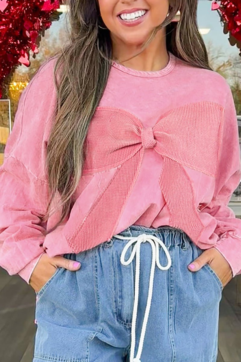 The Big Bow Theory Bright Pink Mineral Wash Pullover - Wholesale Accessory Market