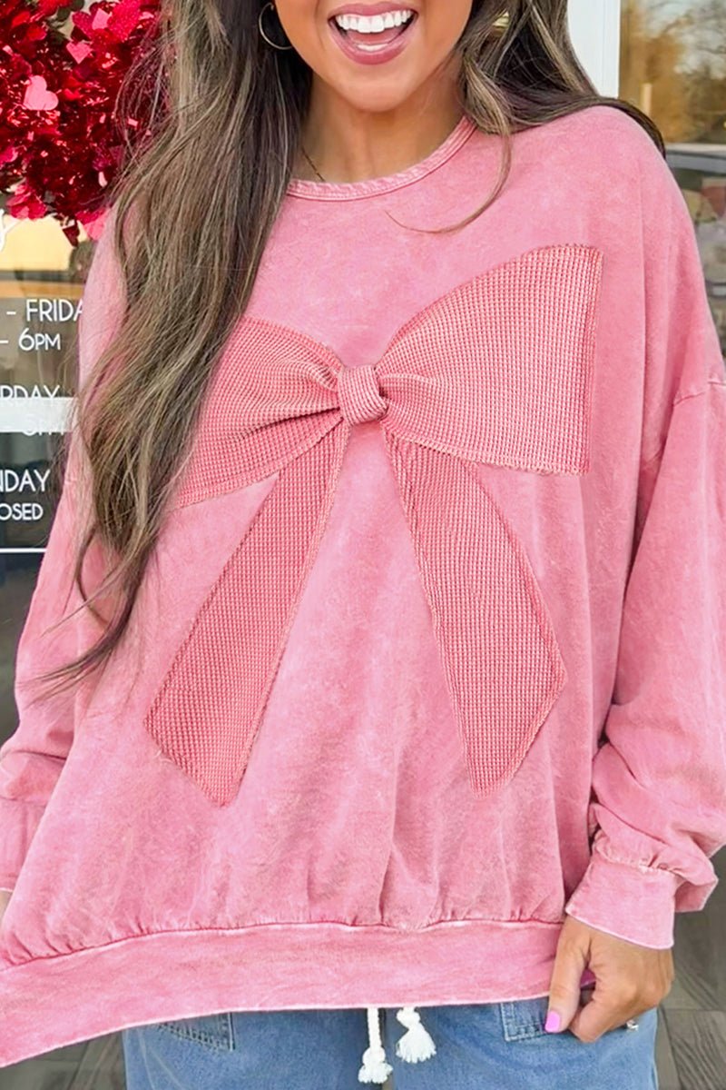 The Big Bow Theory Bright Pink Mineral Wash Pullover - Wholesale Accessory Market