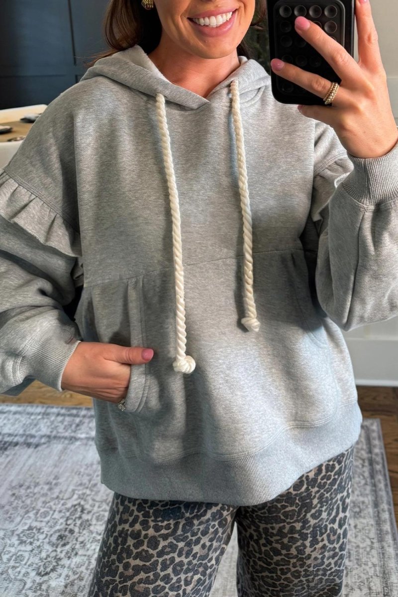 PREORDER! ETA 10/17 Frill Factor Gray Ruffle Sleeve Hoodie **SHIPPING EXPECTED TO BEGIN ON DATE 10/17** - Wholesale Accessory Market