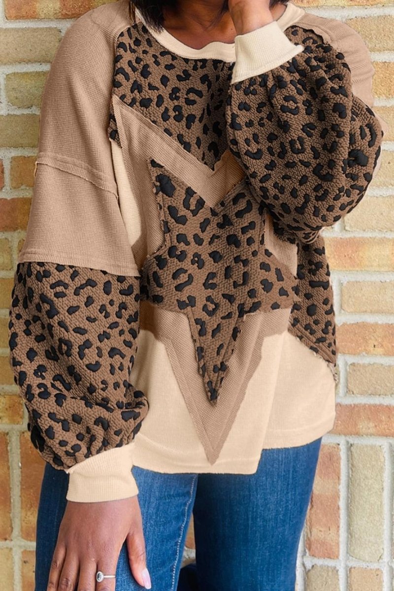 PREORDER! ETA 10/22 Starlit Spots Light French Beige Patchwork Sweatshirt **SHIPPING EXPECTED TO BEGIN ON DATE 10/22** - Wholesale Accessory Market