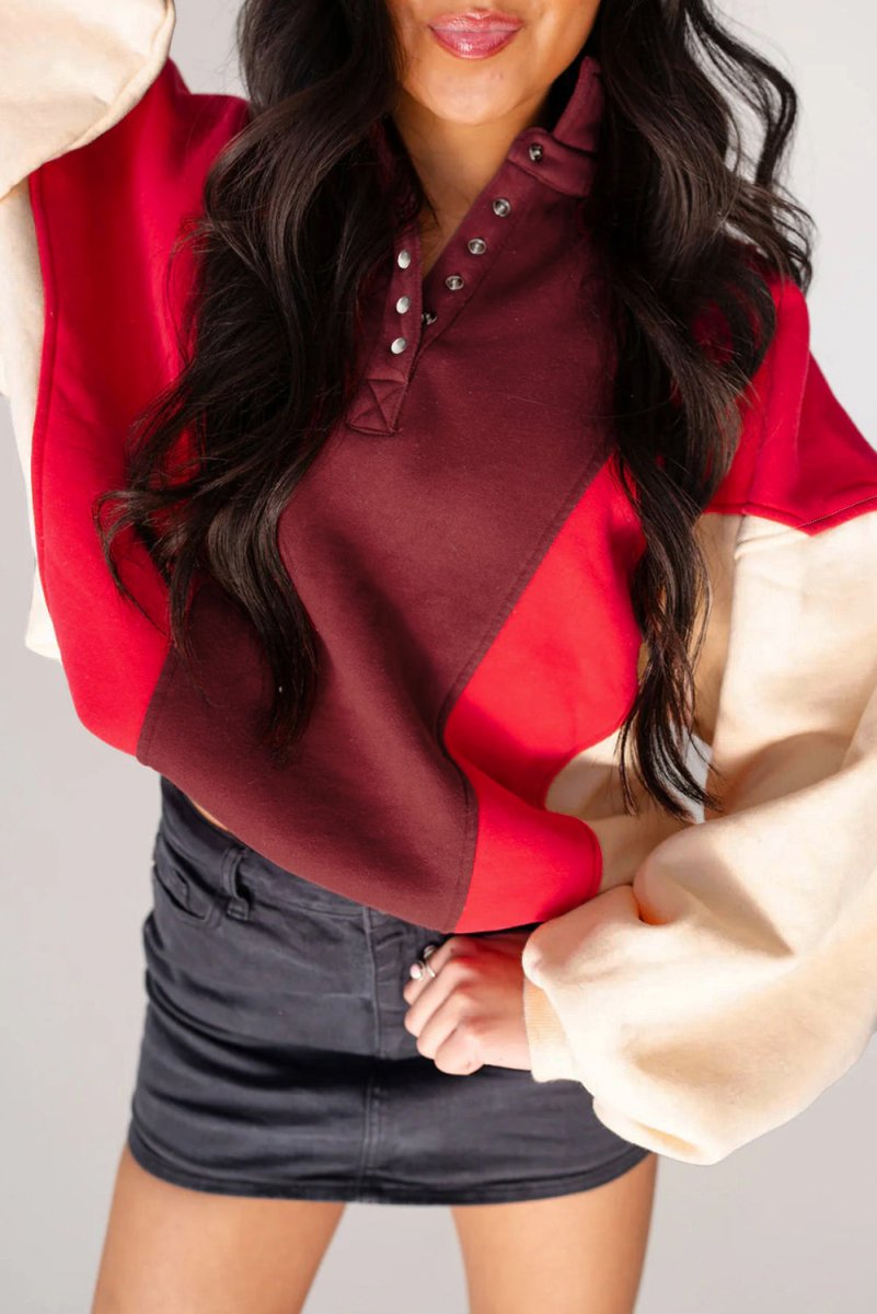 PREORDER! ETA 10/17 Autumn Blaze Colorblock Half - Button Sweatshirt **SHIPPING EXPECTED TO BEGIN ON DATE 10/17** - Wholesale Accessory Market