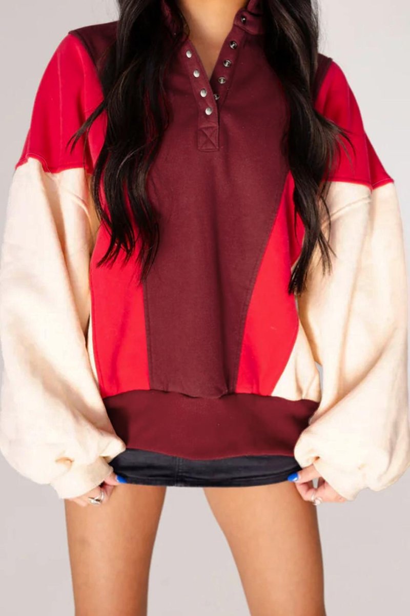 PREORDER! ETA 10/17 Autumn Blaze Colorblock Half - Button Sweatshirt **SHIPPING EXPECTED TO BEGIN ON DATE 10/17** - Wholesale Accessory Market