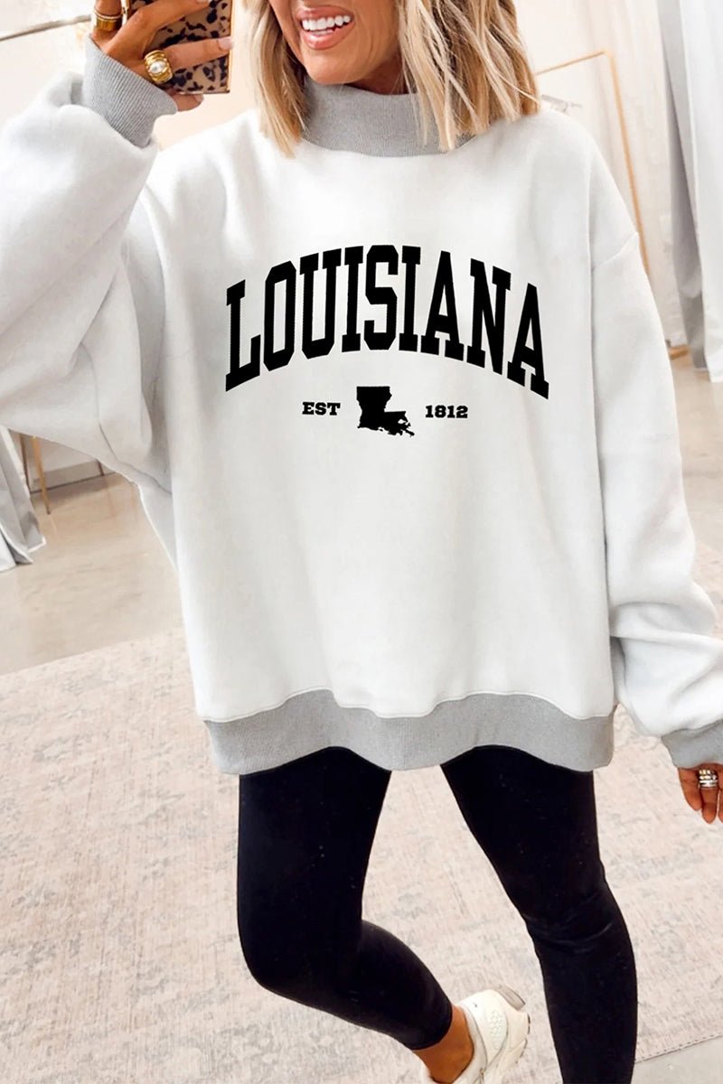 Double Take Louisiana Light Gray Mock Neck Sweatshirt - Wholesale Accessory Market
