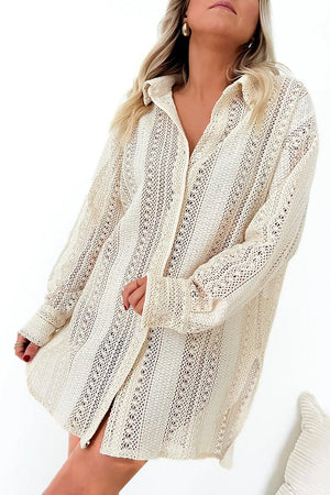 PRE-ORDER! ETA 5/16 Retreat Yourself Beige Crocheted Lace Button Cover Up **SHIPPING EXPECTED TO BEGIN ON DATE 5/16** - Wholesale Accessory Market