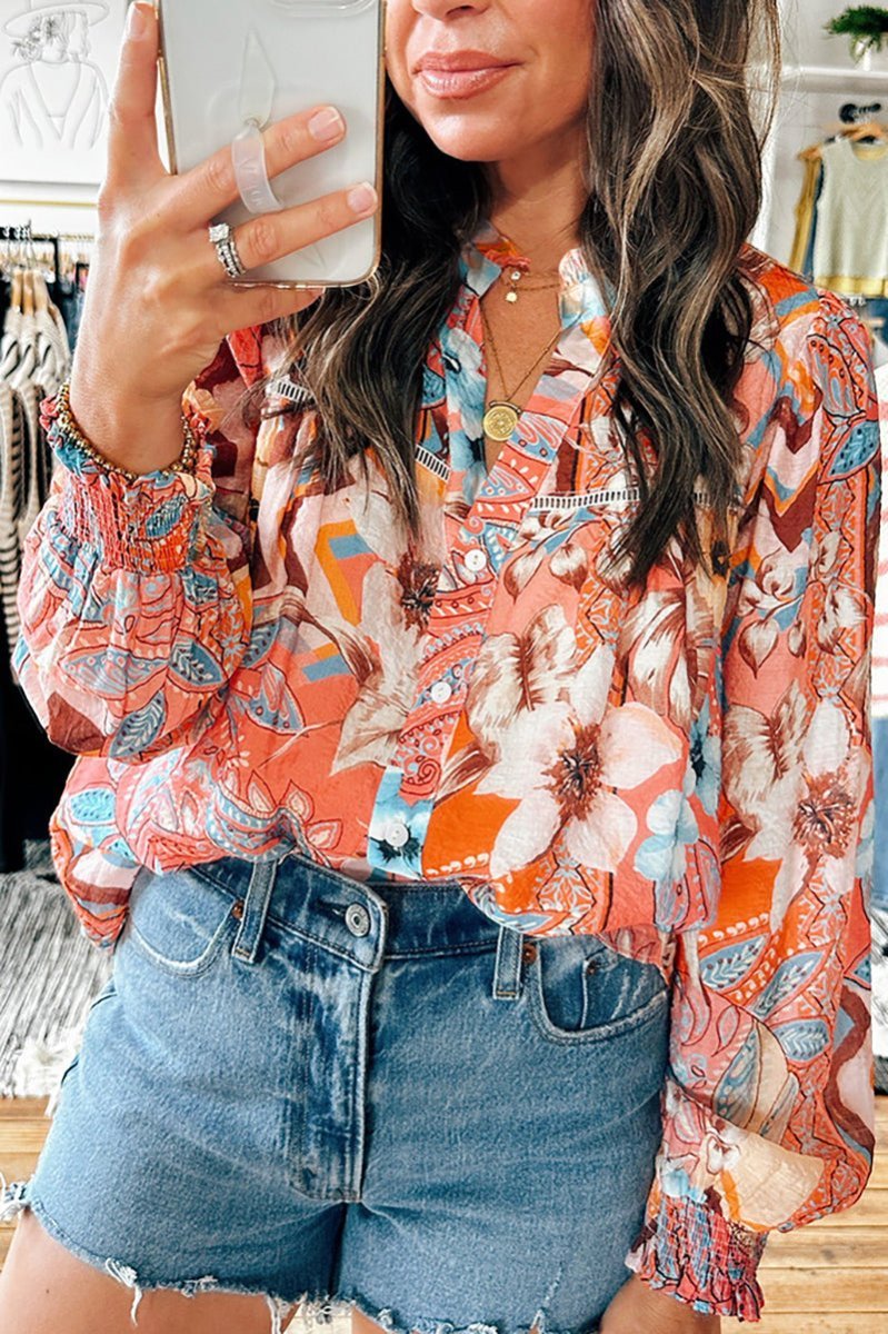 All In Bloom Orange Loose Fit Blouse Wholesale Accessory Market