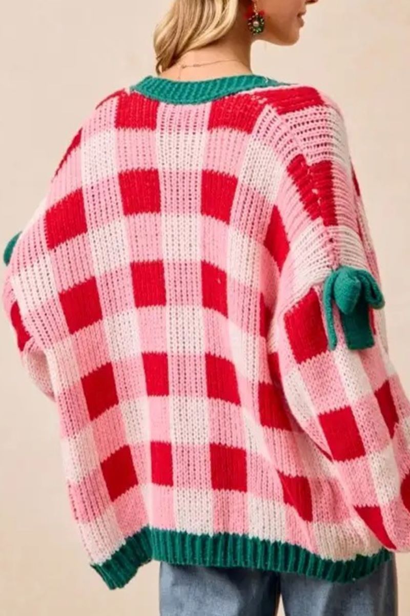 PREORDER! ETA 10/29 Sweet December Pink Checked Cardigan **SHIPPING EXPECTED TO BEGIN ON DATE 10/29** - Wholesale Accessory Market