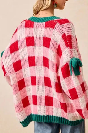 PREORDER! ETA 10/29 Sweet December Pink Checked Cardigan **SHIPPING EXPECTED TO BEGIN ON DATE 10/29** - Wholesale Accessory Market