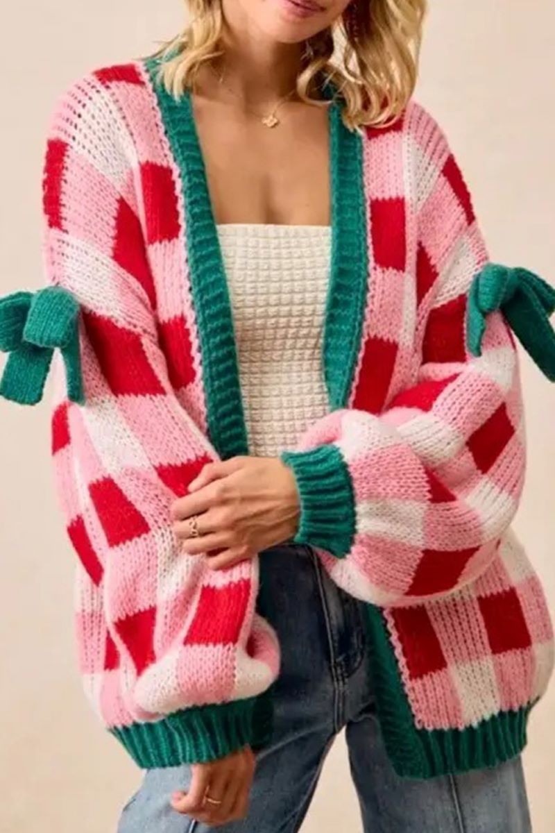 PREORDER! ETA 10/29 Sweet December Pink Checked Cardigan **SHIPPING EXPECTED TO BEGIN ON DATE 10/29** - Wholesale Accessory Market