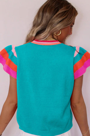 PRE-ORDER! ETA 5/20 Summer Vibes Turquoise Flutter Sleeve Top **SHIPPING EXPECTED TO BEGIN ON DATE 5/20** - Wholesale Accessory Market