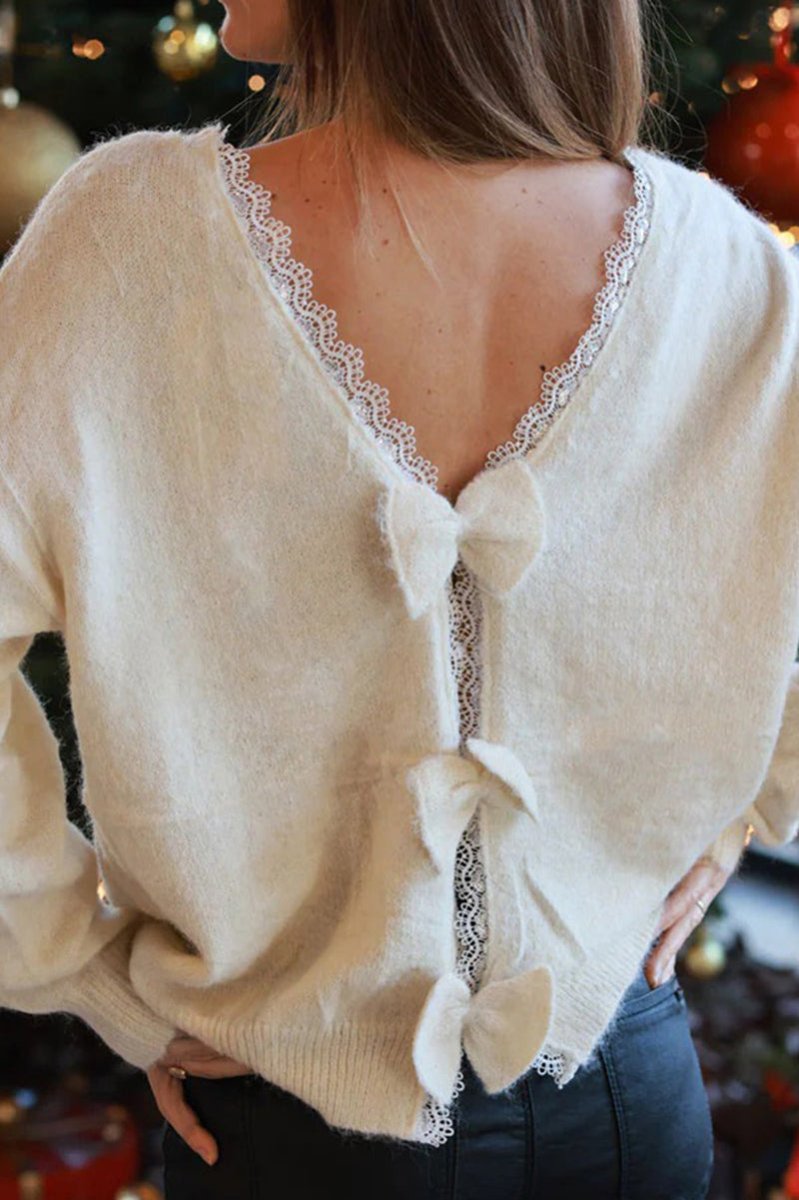 PREORDER! ETA 10/3 Laced With Love White Bow Back Sweater **SHIPPING EXPECTED TO BEGIN ON DATE 10/3** - Wholesale Accessory Market