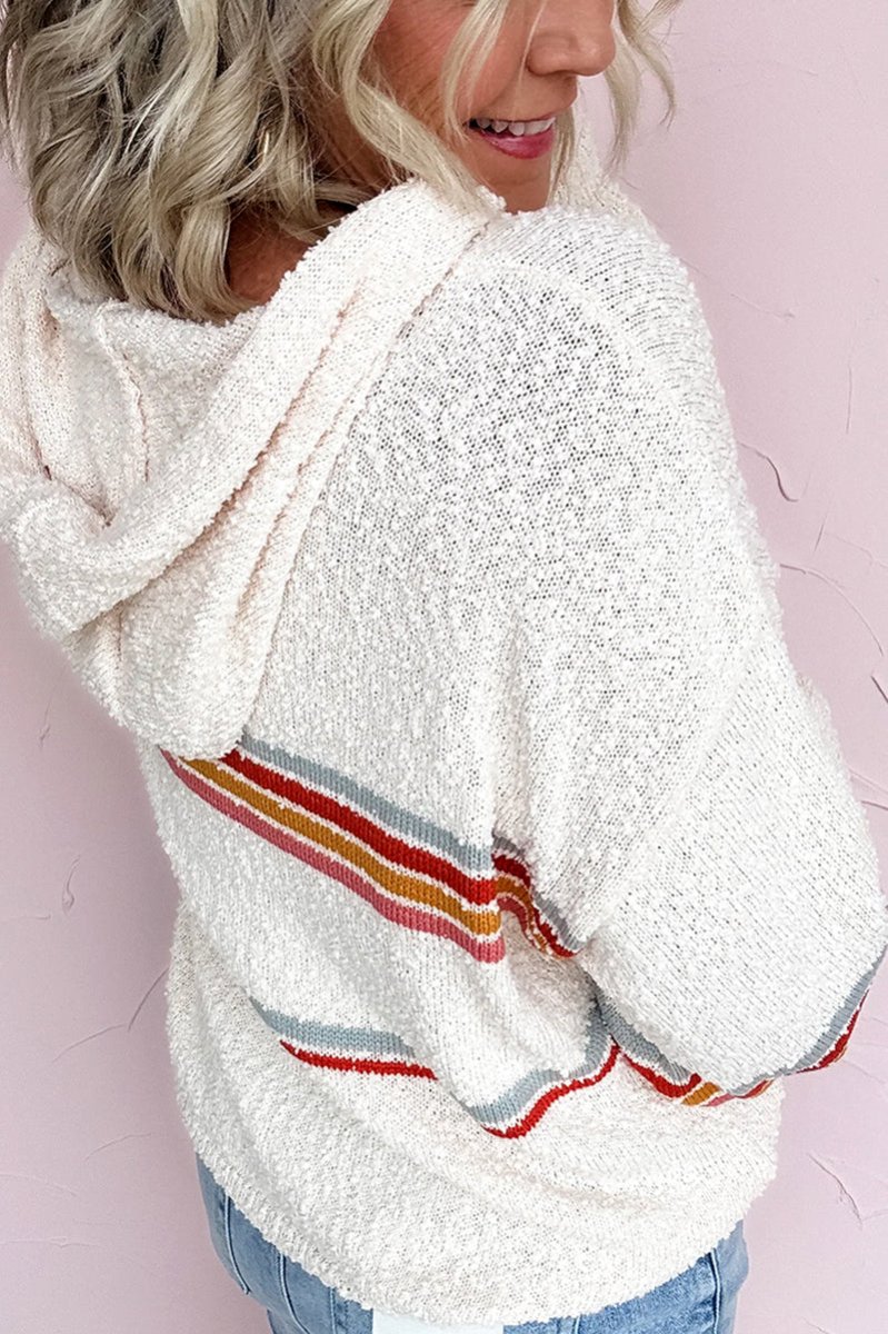 PREORDER! ETA 10/3 Retro Revival Striped White Hooded Sweater **SHIPPING EXPECTED TO BEGIN ON DATE 10/3** - Wholesale Accessory Market
