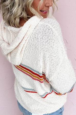 PREORDER! ETA 10/3 Retro Revival Striped White Hooded Sweater **SHIPPING EXPECTED TO BEGIN ON DATE 10/3** - Wholesale Accessory Market