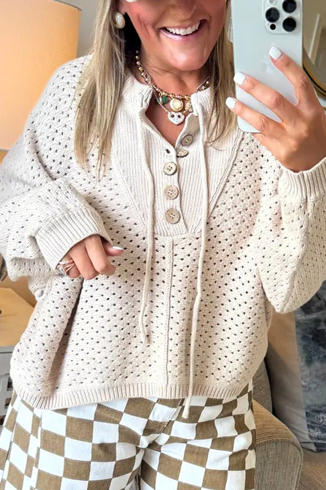 PREORDER! ETA 10/3 Fall Formula Beige Eyelet Button Sweater **SHIPPING EXPECTED TO BEGIN ON DATE 10/3** - Wholesale Accessory Market
